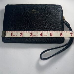 Coach Black Leather Zip Wristlet with Gold Imprint Accent